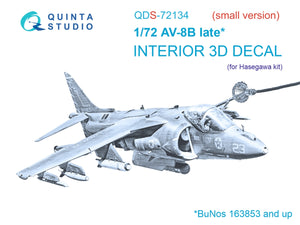 Quinta Studio QDS-72134 AV-8B late 3D-Printed colored Interior on decal paper (Hasegawa) (small version) 1/72
