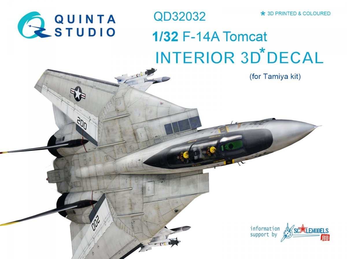 Quinta Studio QD32032 F-14A 3D-Printed &amp; colored Interior on decal paper (for Tamiya kit) 1/32