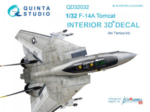 Quinta Studio QD32032 F-14A 3D-Printed &amp;amp; colored Interior on decal paper (for Tamiya kit) 1/32