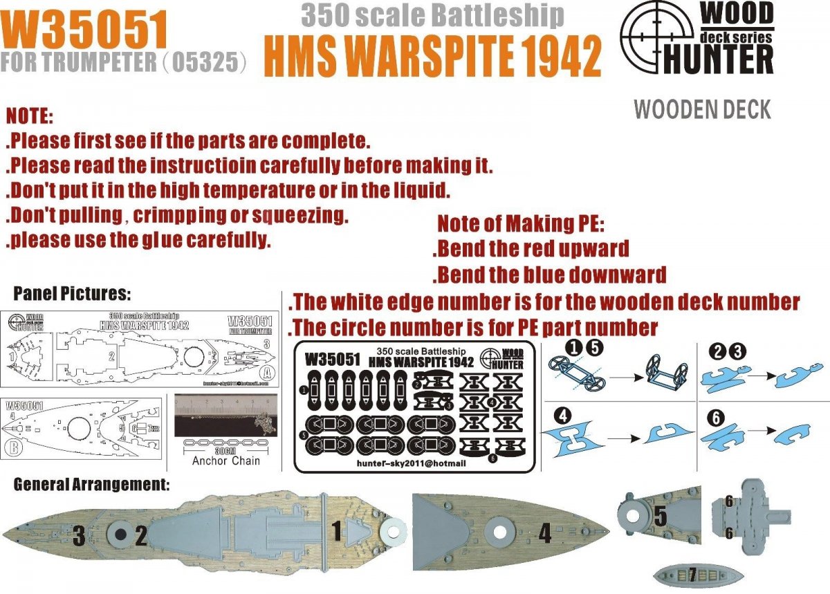 Wood Hunter W35051 Wood deck HMS Warspit for Trumpeter 1/350