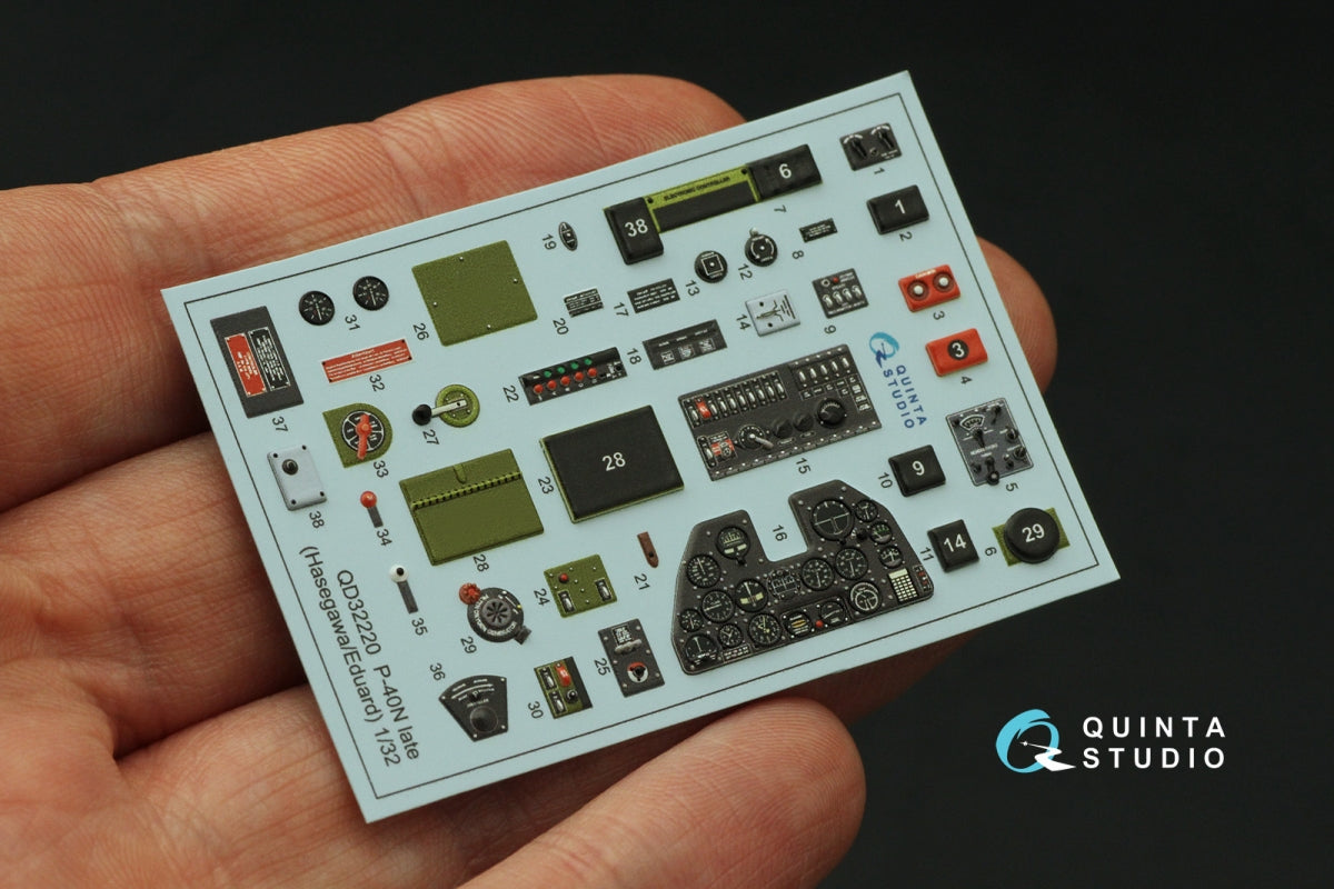 Quinta Studio QD32220 P-40N late 3D-Printed colored Interior on decal paper (Hasegawa/Eduard) 1/32 – obrázek 4