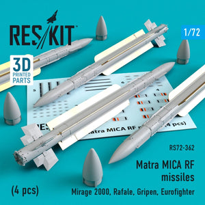 RESKIT RS72-0362 MATRA MICA RF MISSILES (4PCS) 1/72