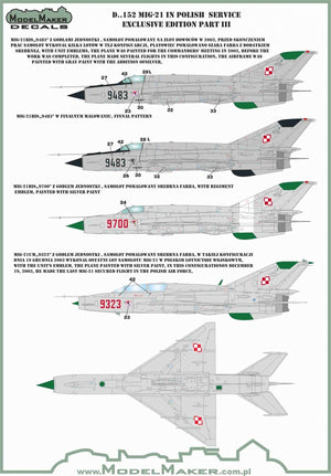 Décalcomanies ModelMaker D48152 MiG-21 en service polonais, édition exclusive partie III 1/48 – image 7