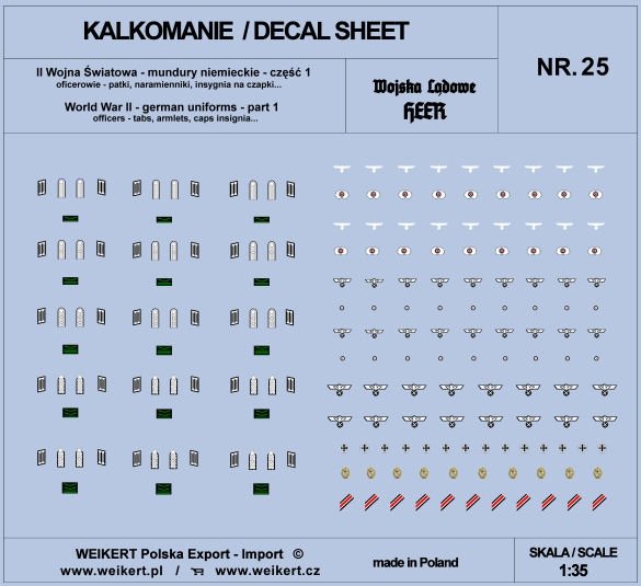 Weikert Decals DEC225 German uniforms - tabs, shoulder boards, cap insignia - HEER - ver.1 - vol.25 1/35