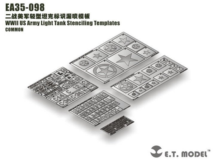 ET Model EA35-098 WWII US Army Light Tank Stenciling Templates 1/35
