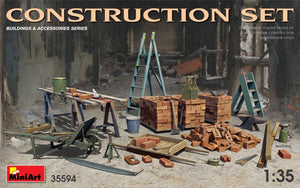 MiniArt 35594 Construction Set Kit: Ladders, Table, Buckets, Bricks, Cart, Anvil, Beams, Jack Stand &amp;amp; Tools 1/35