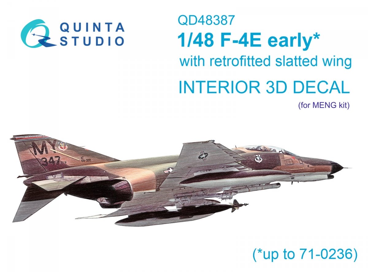 Quinta Studio QD48387 F-4E early with slatted wing 3D-Printed &amp; colored Interior on decal paper (Meng) 1/48