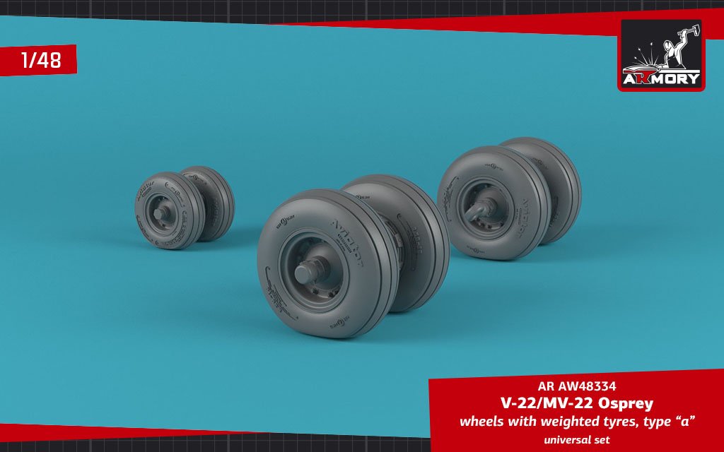 Armory Models AW48334 V-22/MV-22 Osprey wheels w/ weighted tires type “a” 1/48 – image 2