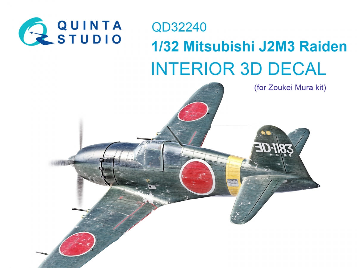 Intérieur imprimé en 3D et coloré sur papier décalcomanie Quinta Studio QD32240 Mitsubishi J2M3 Raiden (Zoukei Mura) 1/32