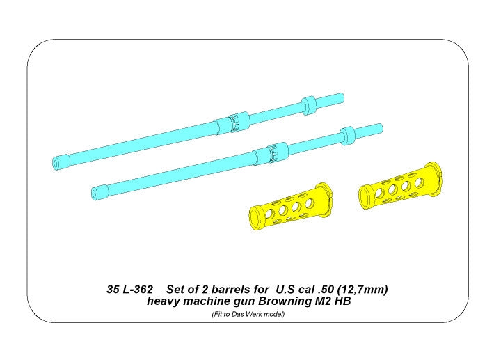 Aber 35L-362 Set of 2 Barrels for US Cal .50 / Zestaw 2 luf do amerykańskiego kalibru .50 Browning M2 HB (Das Werk) 1/35