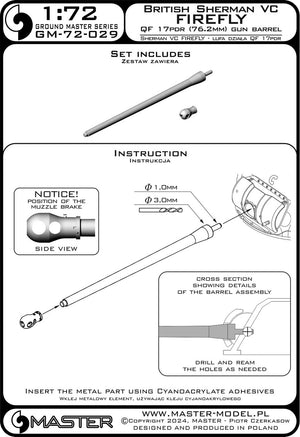 Master GM-72-029 Sherman VC Firefly - QF 17pdr gun barrel (76.2mm) 1/72 – Bild 6