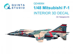Quinta Studio QD48064 Mitsubishi F-1 3D-Printed &amp;amp; colored Interior on decal paper (Hasegawa) 1/48