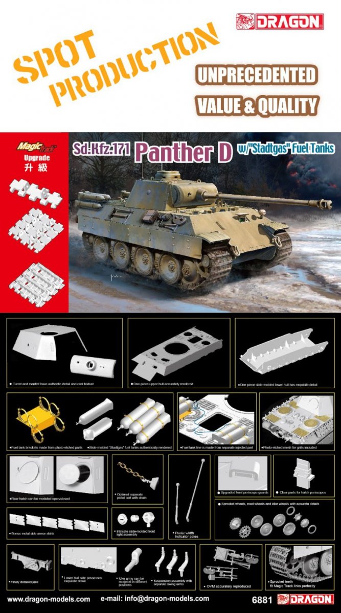 Dragon 6881 Panther D w/&amp;quot;Stadtgas&amp;quot; Fuel Tanks (Magic Track included) 1/35