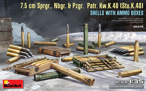 MiniArt 35375 7.5 cm Sprgr., Nbgr. &amp;amp; Pzgr. See Kw.K.40 (Stu.K.40) SHELLS WITH AMMO BOXES 1/35