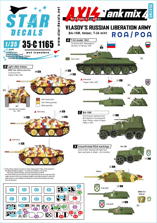 Star Decals 35-C1165 Axis Tank Mix #4 1/35