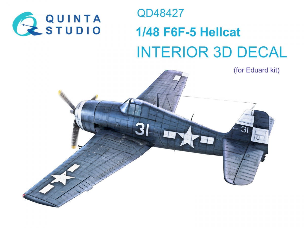 Quinta Studio QD48427 F6F-5 Hellcat 3D-Printed colored Interior on decal paper (Eduard) 1/48