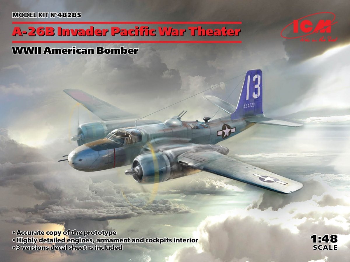 ICM 48285 A-26B Invader, théâtre d'opérations du Pacifique, bombardier américain de la Seconde Guerre mondiale, échelle 1/48 