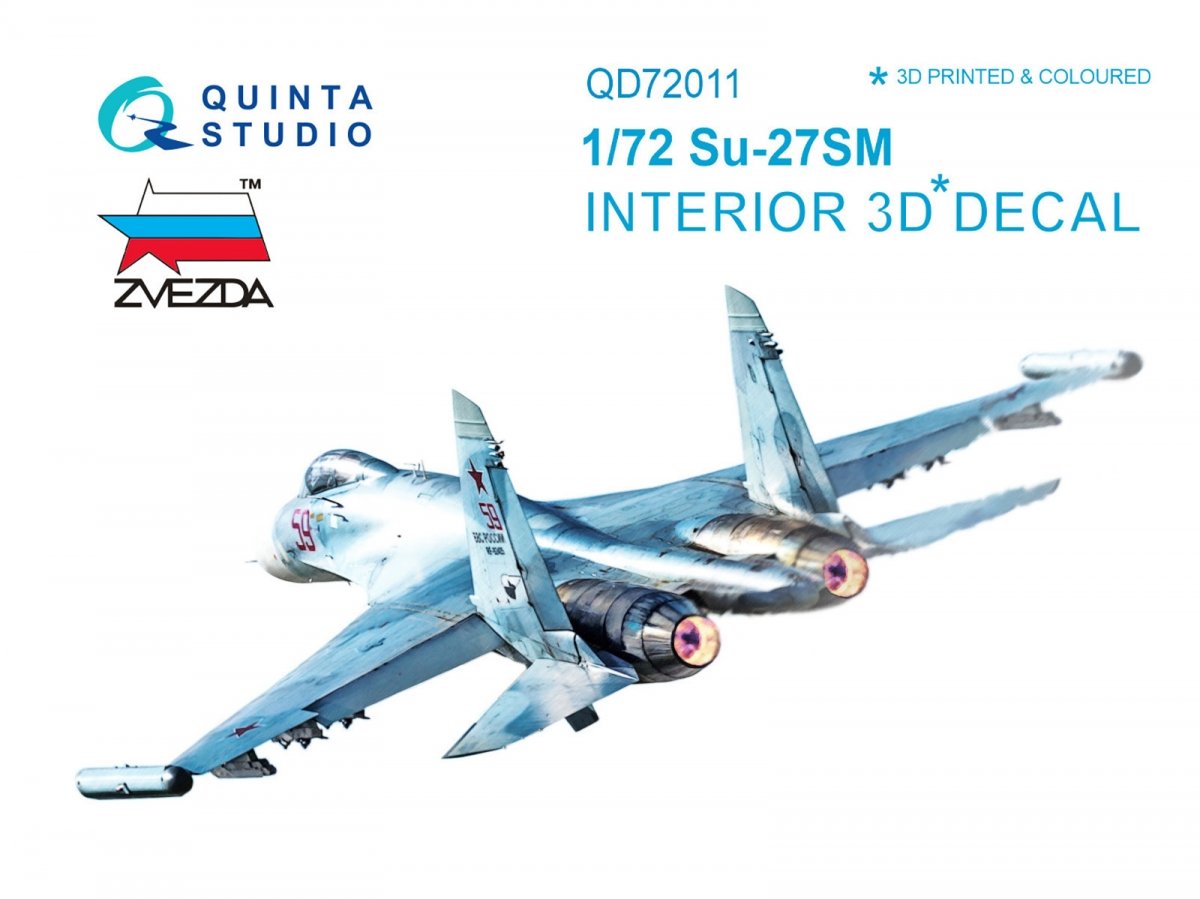 Quinta Studio QD72011 Su-27SM 3D-Printed &amp; colored Interior on decal paper (for Zvezda kit) 1/72