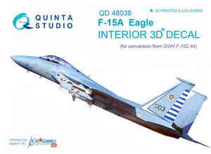 Quinta Studio QD48038 F-15A 3D-Printed &amp;amp; colored Interior on decal paper (for GWH kit) 1/48
