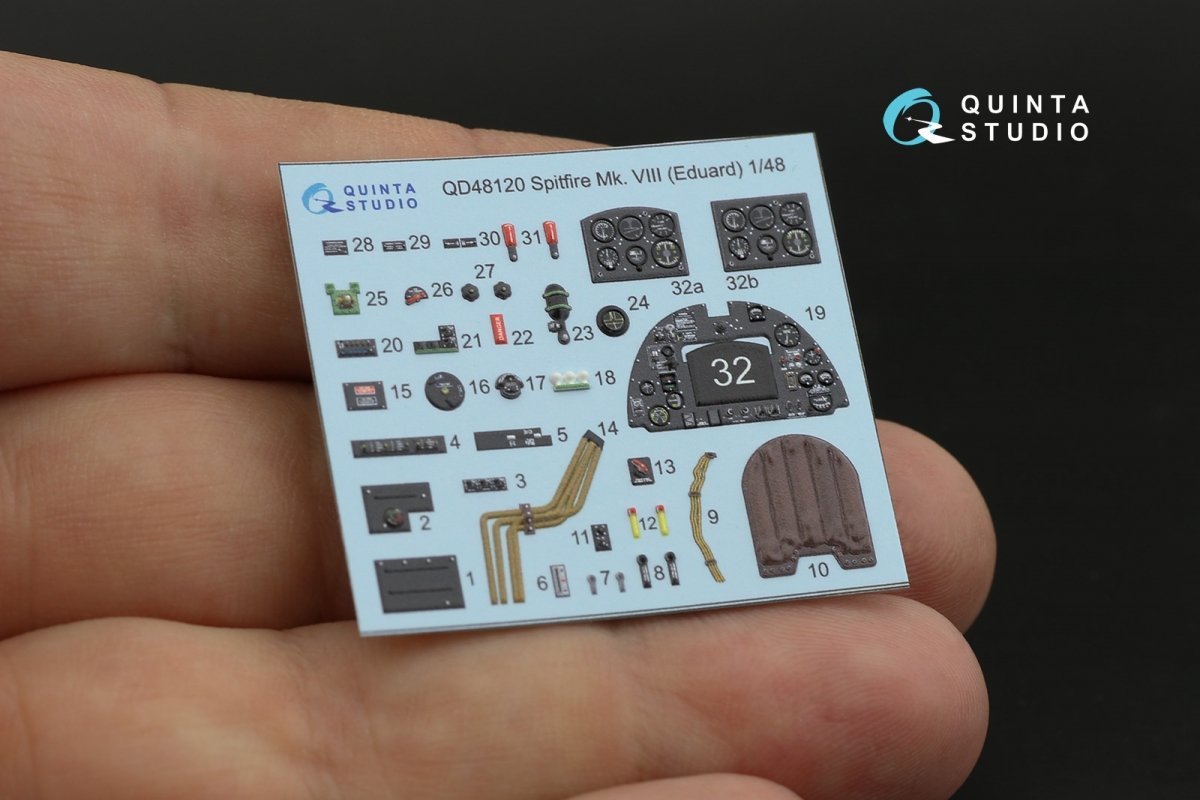 Quinta Studio QD48120 Spitfire Mk.VIII 3D-Printed &amp;amp; colored Interior on decal paper (Eduard) 1/48 – immagine 6