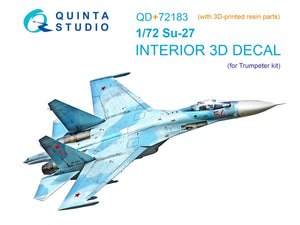 Quinta Studio QD+72183 Su-27 3D-Printed &amp;amp; colored Interior on decal paper (Trumpeter) (with 3D-printed resin part) 1/72