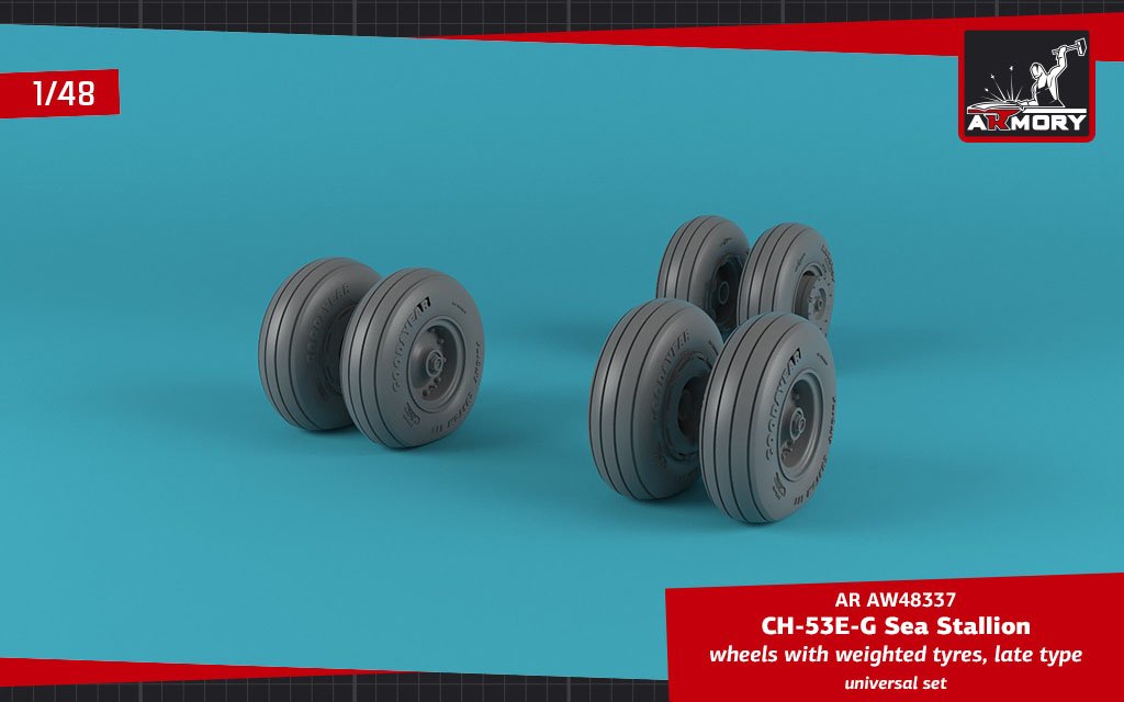 Armory Models AW48337 CH-53 Sea Stallion wheels w/ weighted tires, late 1/48 – obrázek 2