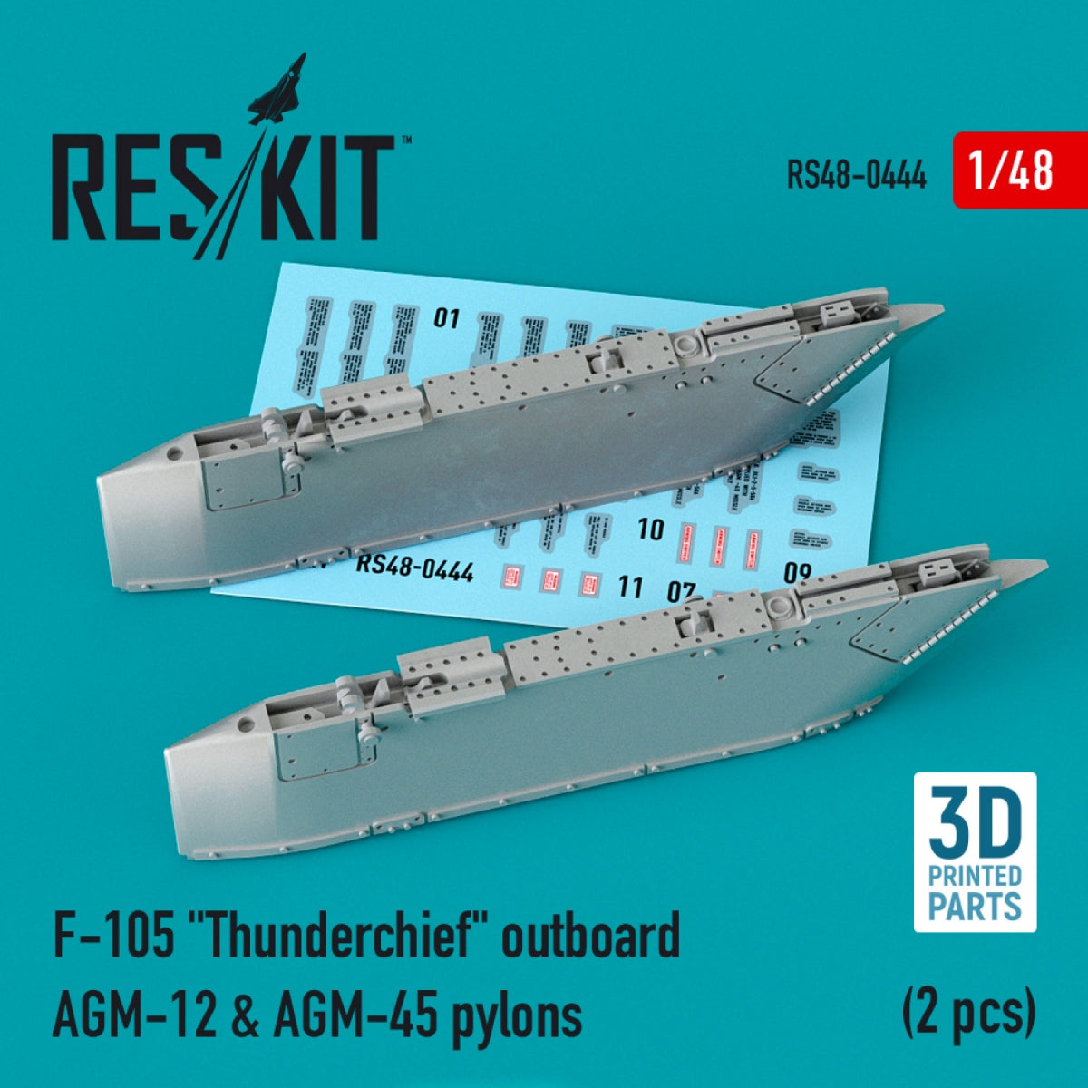 RESKIT RS48-0444 F-105 "THUNDERCHIEF" OUTBOARD AGM-12 &amp; AGM-45 PYLONS (2 PCS) (3D PRINTED) 1/48