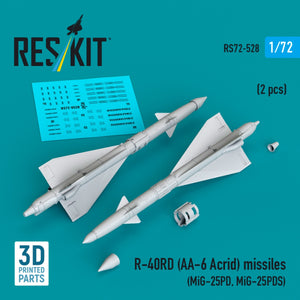 RESKIT RS72-0528 R-40RD (AA-6 &amp;quot;Acrid&amp;quot;) missiles (2 pcs) (3D Printed) 1/72