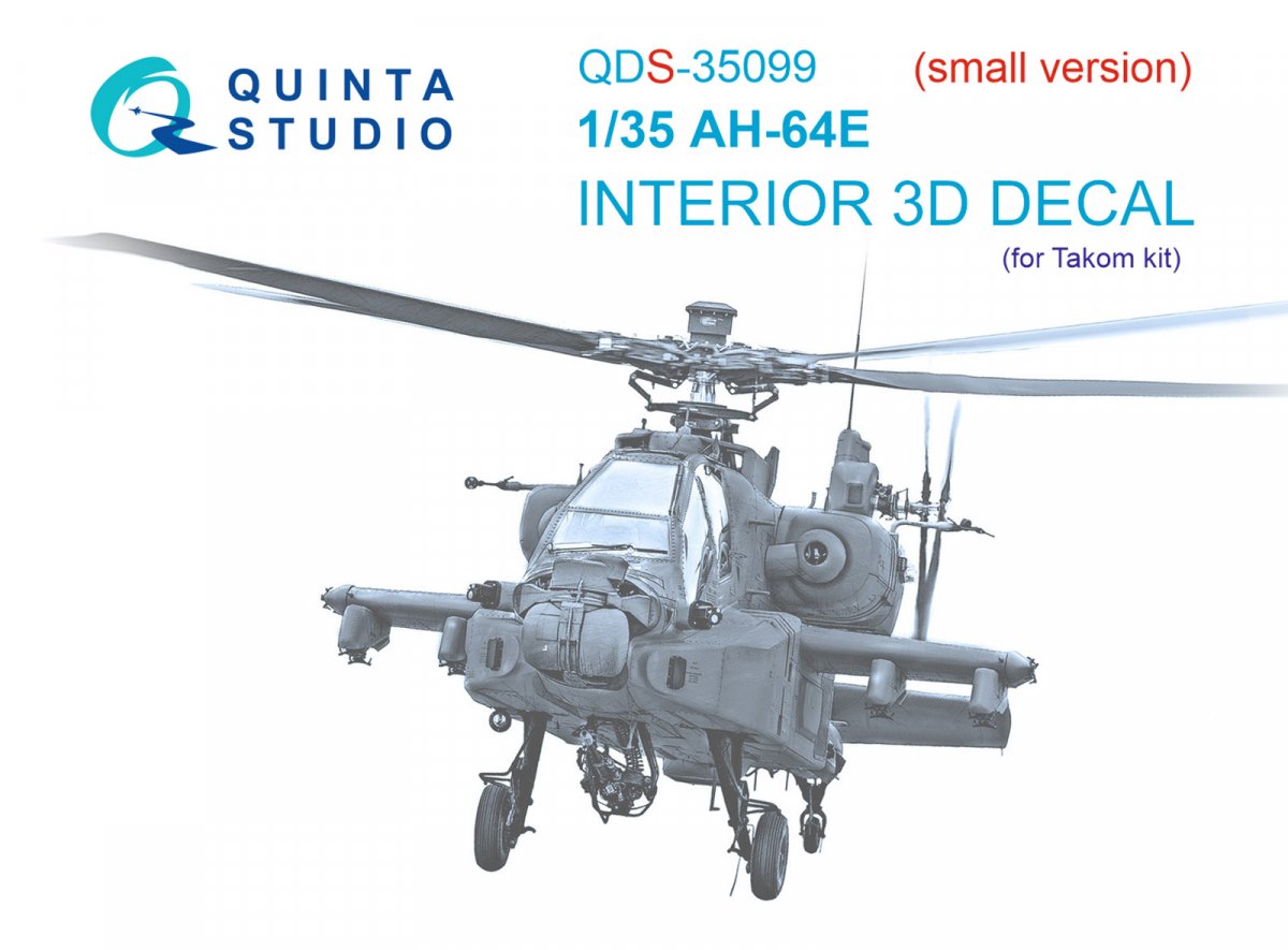 Quinta Studio QDS-35099 AH-64E 3D-Printed &amp;amp; colored Interior on decal paper (Takom) (Small version) 1/35