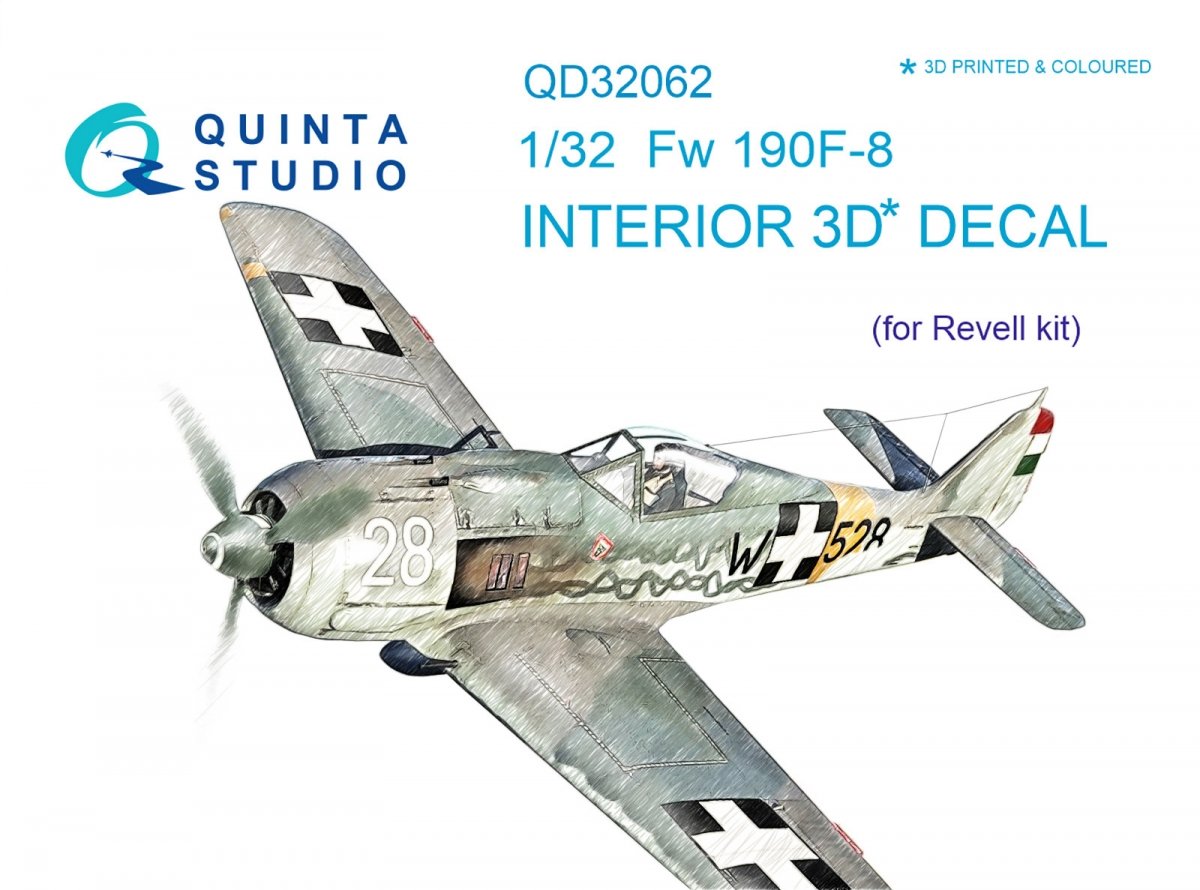 Quinta Studio QD32062 Fw 190F-8 3D-Printed &amp;amp; colored Interior on decal paper (for Revell kit) 1/32