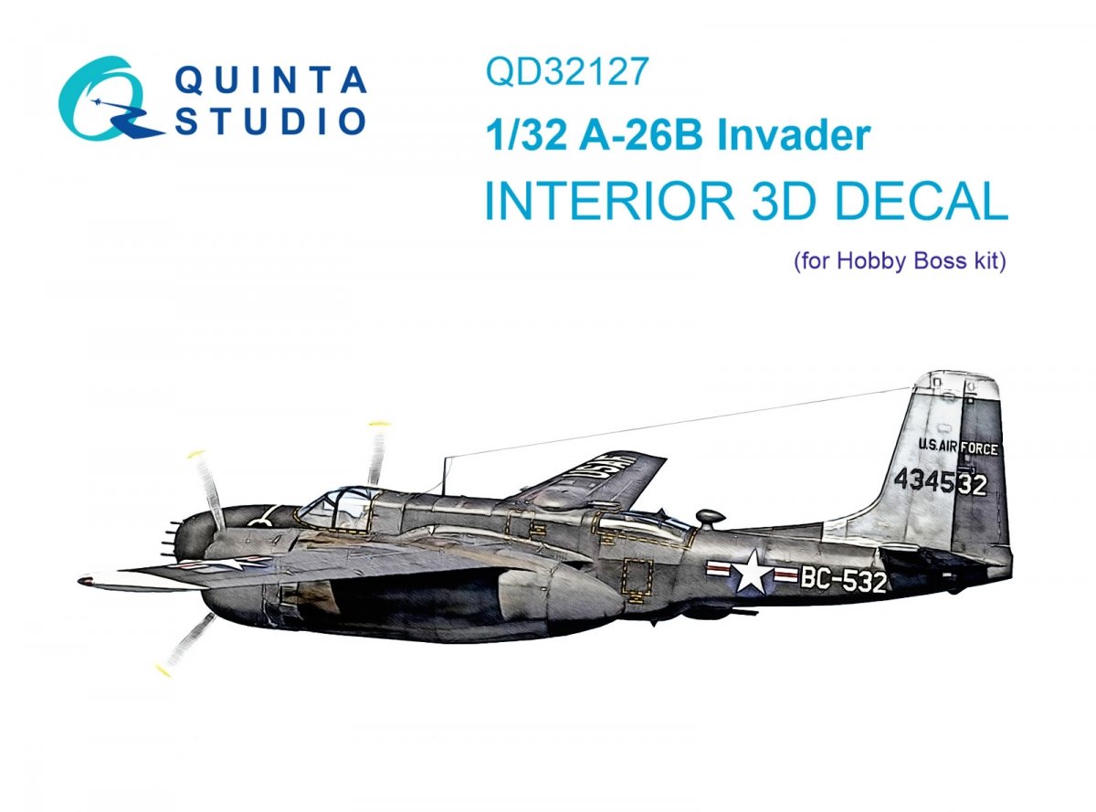 Quinta Studio QD32127 A-26B 3D-Printed &amp;amp; colored Interior on decal paper (Hobby Boss) 1/32