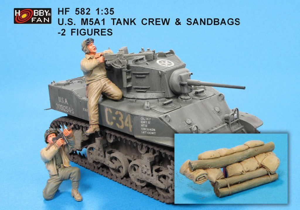 Hobby Fan HF582 US M5A1 TANK CREW &amp; SANDBAGS-2 FIGURES