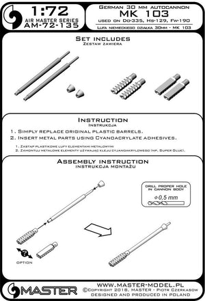 Master AM-72-135 German MK 103 (30mm) cannon barrels – used in Do-335, Hs-129 and other aircraft (1/72) – image 4