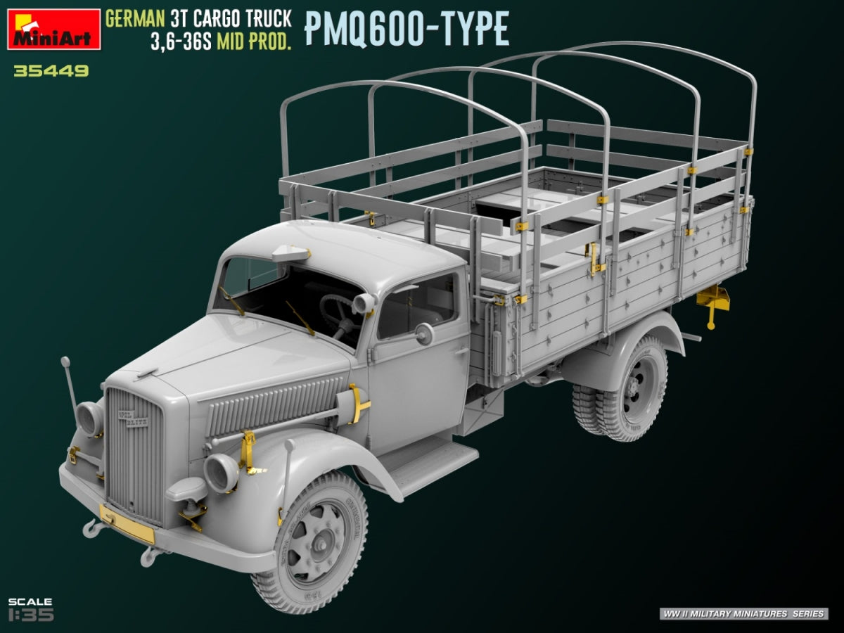 Miniart 35449 GERMAN 3T CARGO TRUCK 3.6-36S MID PROD. PMQ600-TYPE 1/35 – image 5