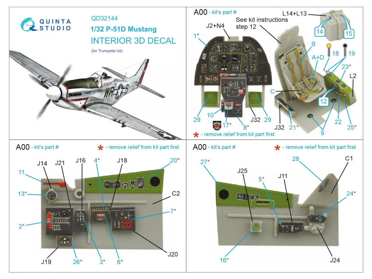 Quinta Studio QD32144 P-51D Mustang 3D-Printed &amp;amp; colored Interior on decal paper (Trumpeter) 1/32 – image 2