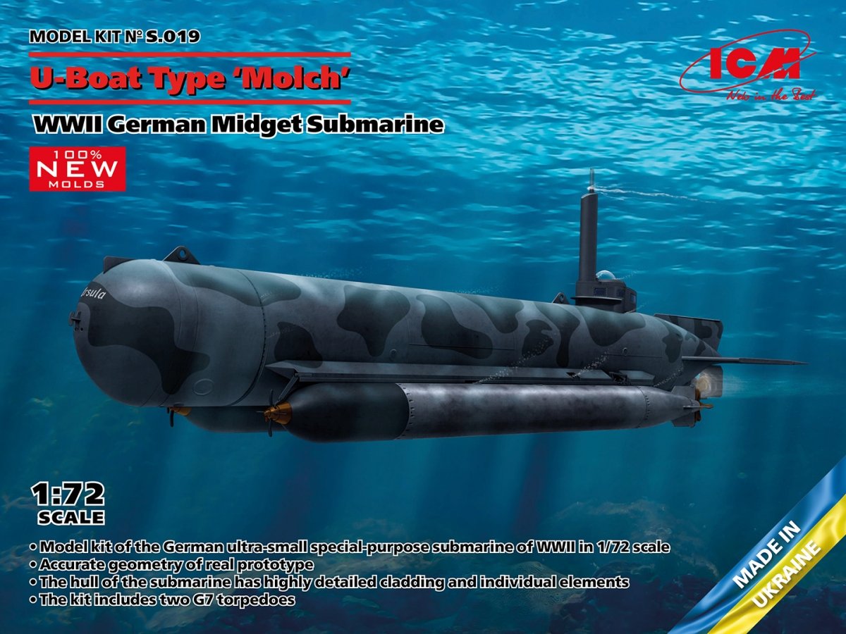ICM S019 Sous-marin de poche allemand de type « Molch » (Seconde Guerre mondiale) à l'échelle 1/72