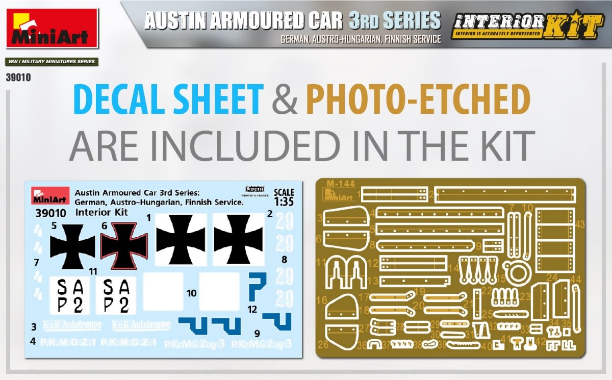 Miniart 39010 AUSTIN ARMORED CAR 3rd SERIES: GERMAN, AUSTRO-HUNGARIAN, FINNISH SERVICE. INTERIOR KIT 1/35 – immagine 10