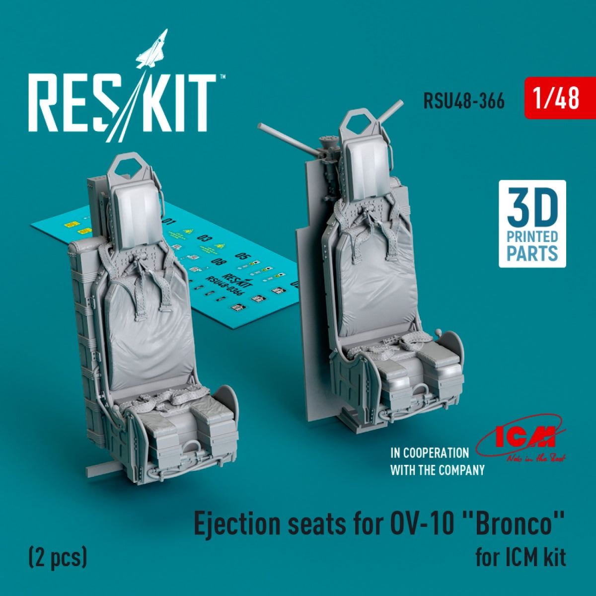 RESKIT RSU48-0366 Ejection seats for OV-10 &amp;quot;Bronco&amp;quot; (2 pcs) for ICM kit (3D Printed) 1/48