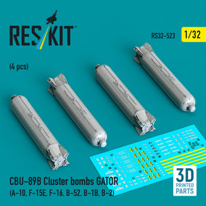 RESKIT RS32-0523 CBU-89B cluster bombs GATOR (4 pcs) (3D Printed) 1/32