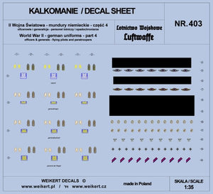 Weikert Decals DEC403 German Uniforms - Part 4 - Luftwaffe - Air Force Personnel and Paratroopers 1/35