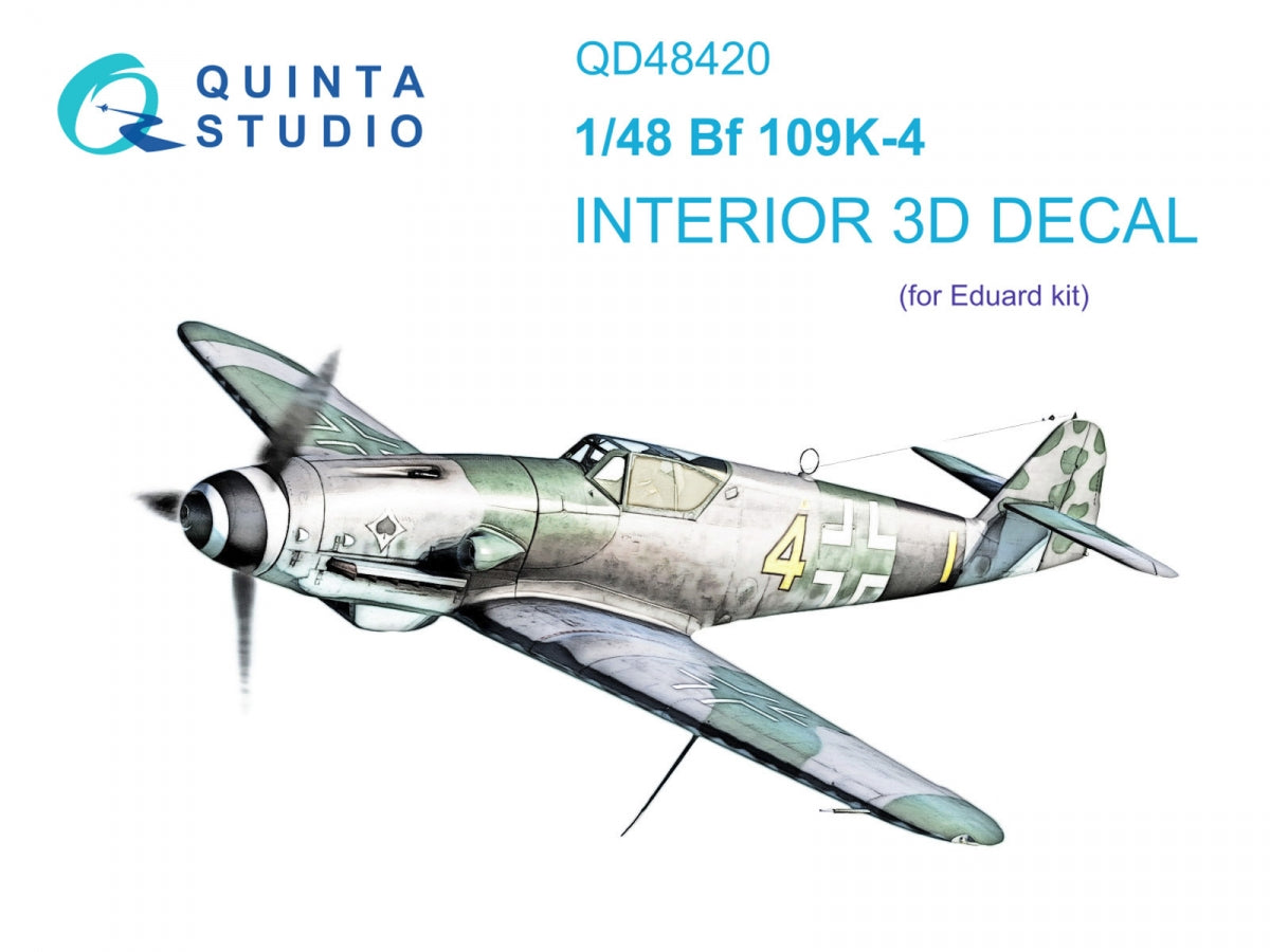Quinta Studio QD48420 Bf 109K-4 3D-Printed &amp; colored Interior on decal paper (Eduard) 1/48