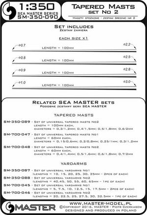 Master SM-350-090 Set of universal tapered masts No2 (length = 100mm each, diameters = 0.7/2.2mm; 0.8/2.5mm; 0.9/2.8mm; 1/3mm) 1/350 – imagen 3