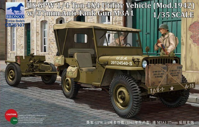Bronco CB35107 US GPW 4x4 Véhicule utilitaire léger mod 1942 avec canon antichar de 37 mm M3A1 (1/35)