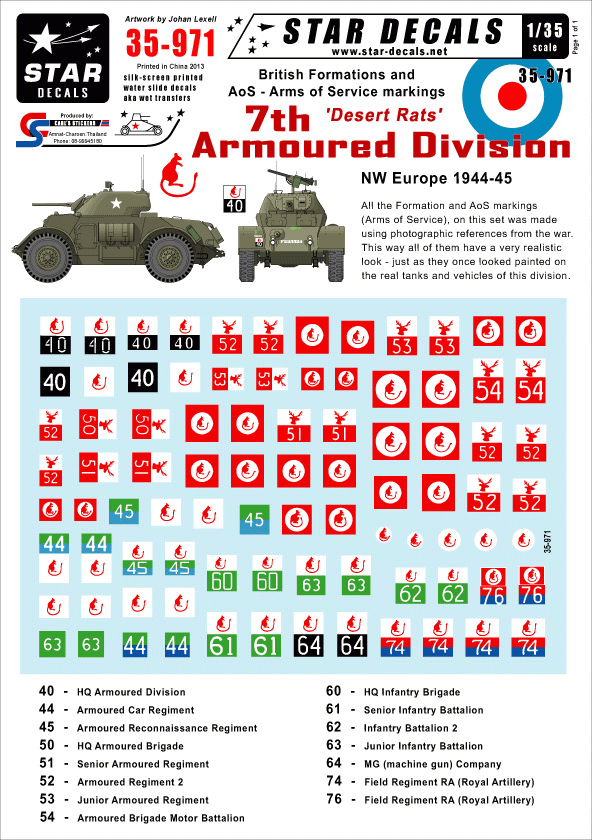 Star Decals 35-971 British 7th Armored Division 1/35