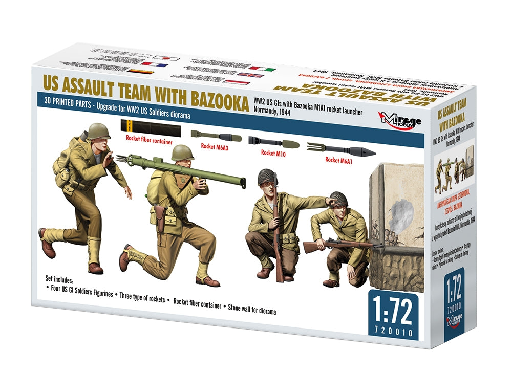 Mirage Hobby 720010 ÉQUIPE D&amp;#39;ASSAUT AMÉRICAINE AVEC BAZOOKA, GI américains de la Seconde Guerre mondiale avec lance-roquettes M1A1, Normandie, 1944, échelle 1/72 – image 2
