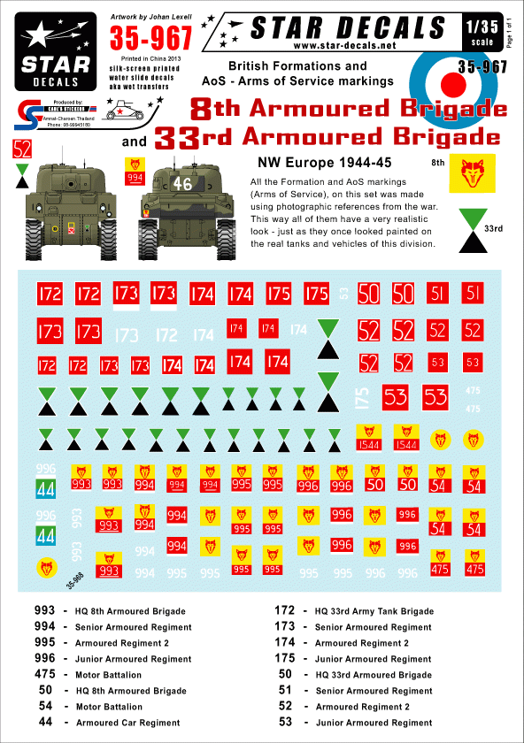 Star Decals 35-967 British 8th &amp;amp; 33rd Armored Brigade 1/35