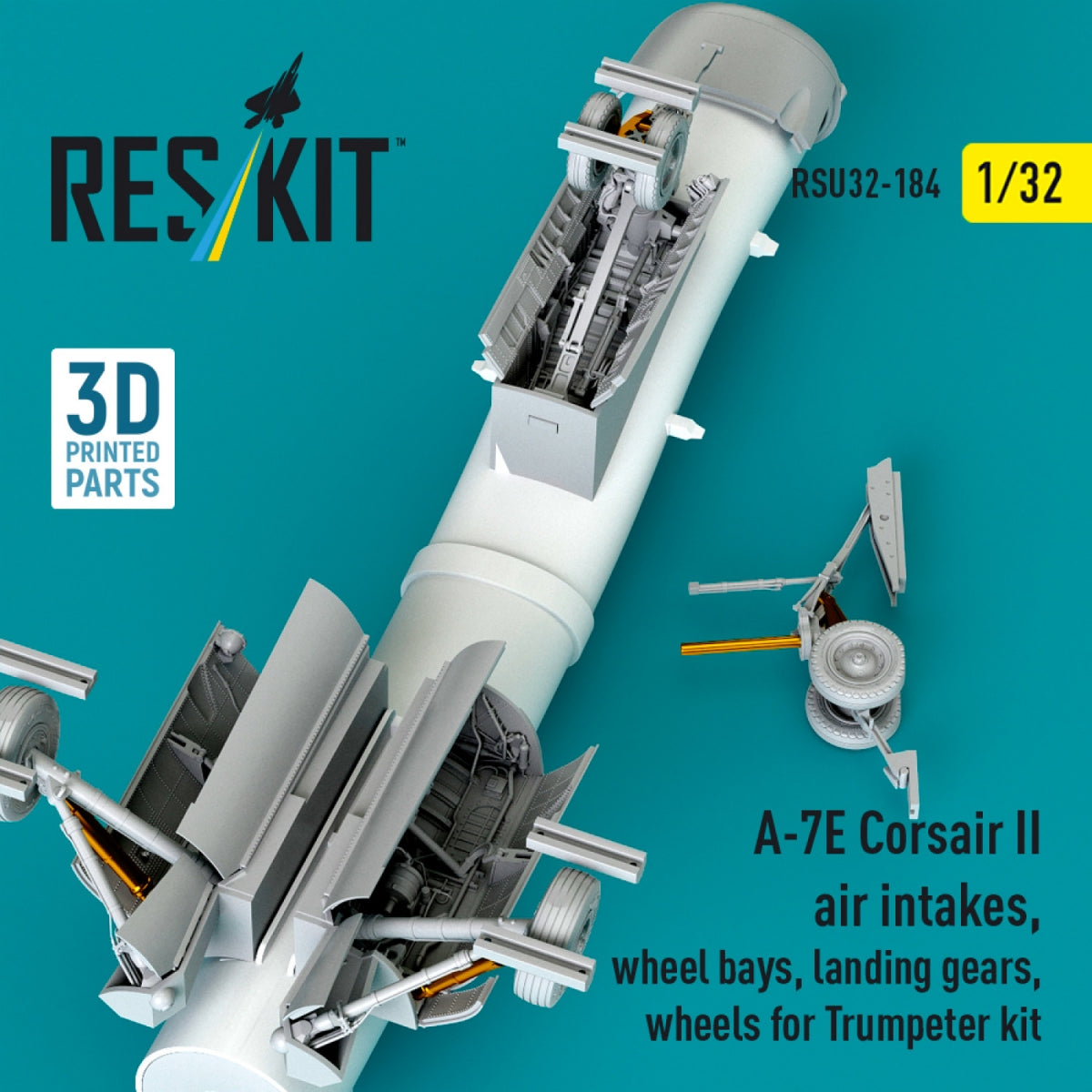 RESKIT RSU32-0184 A-7E Corsair II air intakes, wheel bays, landing gears, wheels for Trumpeter kit (3D Printed) 1/32