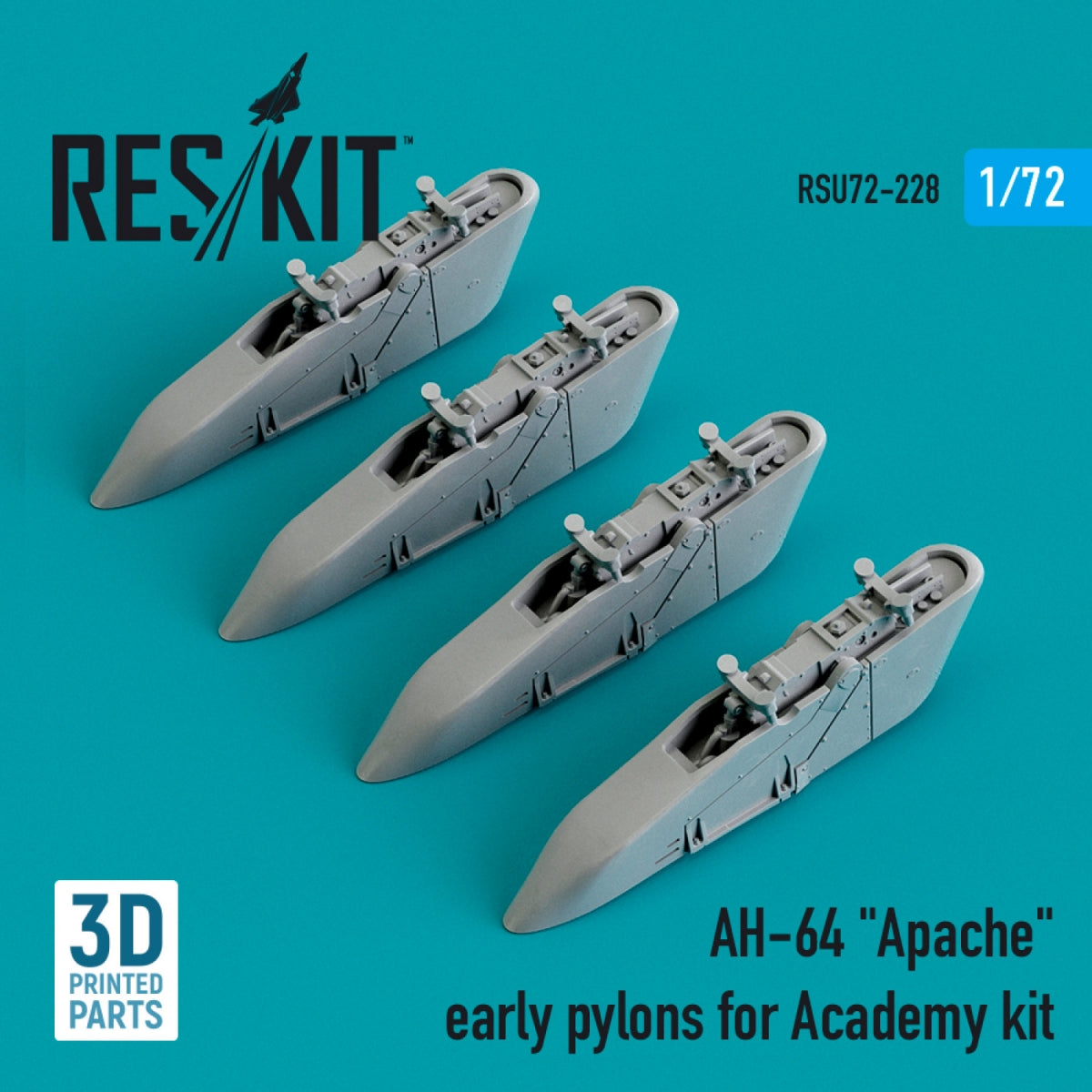 RESKIT RSU72-0228 AH-64 &amp;quot;APACHE&amp;quot; EARLY PYLONS FOR ACADEMY KIT (3D PRINTED) 1/72