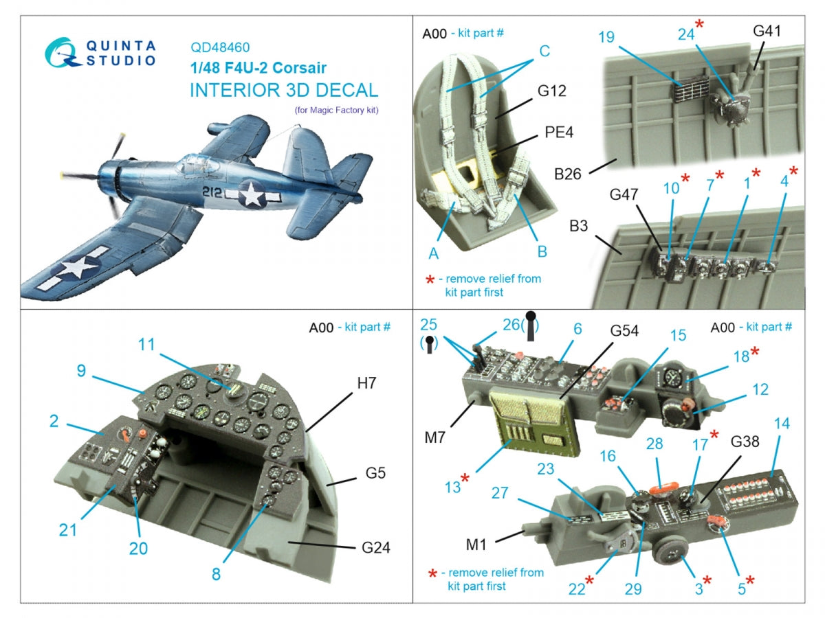 Quinta Studio QD48460 F4U-2 Corsair 3D-Printed coloured Interior on decal paper (Magic Factory) 1/48 – zdjęcie 5