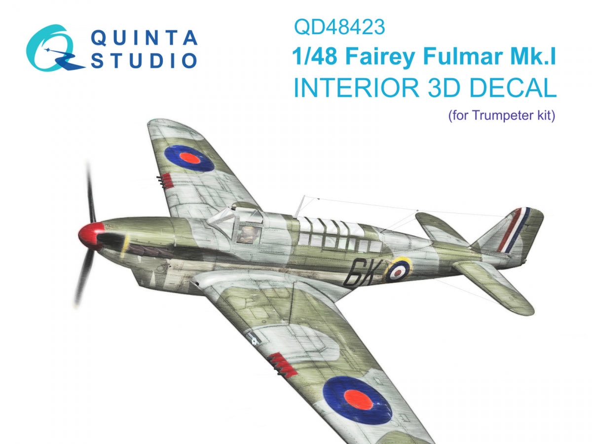 Quinta Studio QD48423 Fairey Fulmar Mk.I 3D-Printed &amp; colored Interior on decal paper (Trumpeter) 1/48